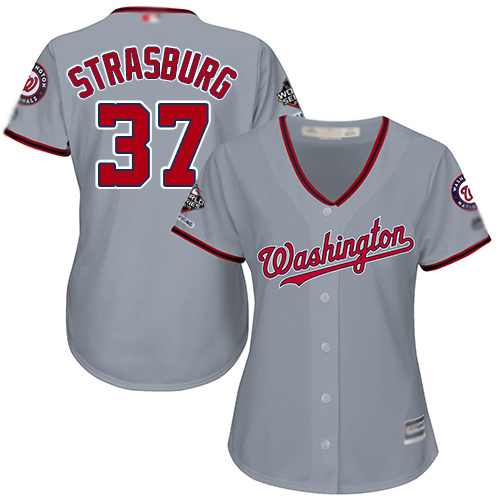 Nationals #37 Stephen Strasburg Grey Road 2019 World Series Champions Women's Stitched MLB Jersey