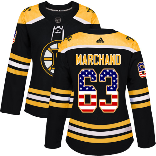 Adidas Bruins #63 Brad Marchand Black Home Authentic USA Flag Women's Stitched NHL Jersey Adidas Bruins #63 Brad Marchand Black Home Authentic USA Flag Women's Stitched NHL Jersey