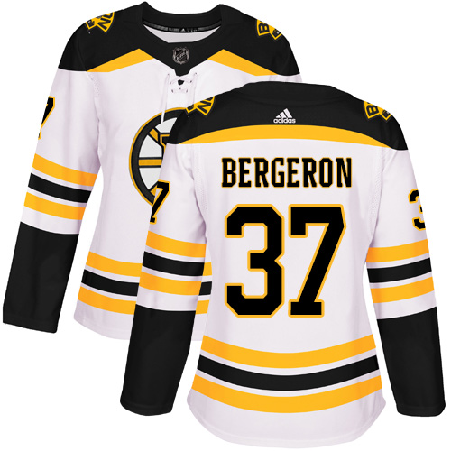 Adidas Bruins #37 Patrice Bergeron White Road Authentic Women's Stitched NHL Jersey Adidas Bruins #37 Patrice Bergeron White Road Authentic Women's Stitched NHL Jersey