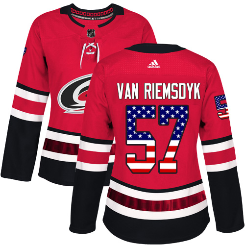 Adidas Hurricanes #57 Trevor Van Riemsdyk Red Home Authentic USA Flag Women's Stitched NHL Jersey Adidas Hurricanes #57 Trevor Van Riemsdyk Red Home Authentic USA Flag Women's Stitched NHL Jersey
