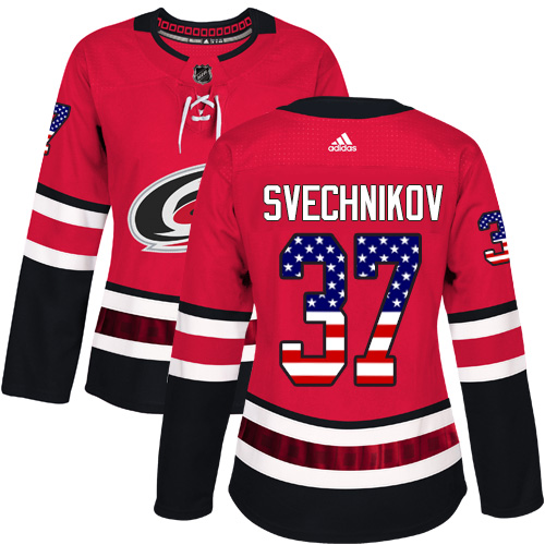 Adidas Hurricanes #37 Andrei Svechnikov Red Home Authentic USA Flag Women's Stitched NHL Jersey Adidas Hurricanes #37 Andrei Svechnikov Red Home Authentic USA Flag Women's Stitched NHL Jersey