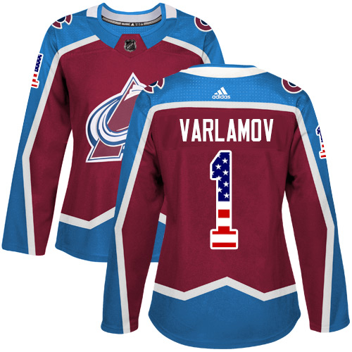 Adidas Avalanche #1 Semyon Varlamov Burgundy Home Authentic USA Flag Women's Stitched NHL Jersey Adidas Avalanche #1 Semyon Varlamov Burgundy Home Authentic USA Flag Women's Stitched NHL Jersey