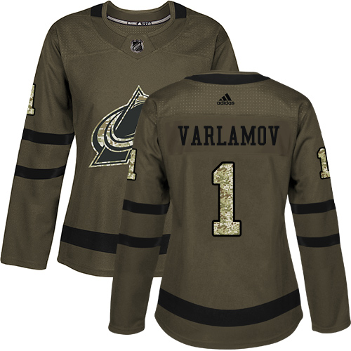 Adidas Avalanche #1 Semyon Varlamov Green Salute to Service Women's Stitched NHL Jersey Adidas Avalanche #1 Semyon Varlamov Green Salute to Service Women's Stitched NHL Jersey