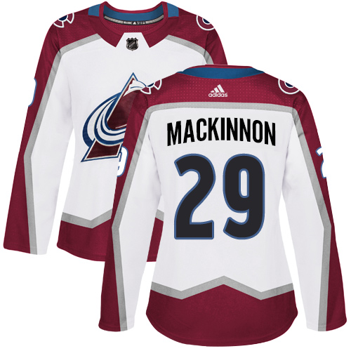 Adidas Avalanche #29 Nathan MacKinnon White Road Authentic Women's Stitched NHL Jersey Adidas Avalanche #29 Nathan MacKinnon White Road Authentic Women's Stitched NHL Jersey
