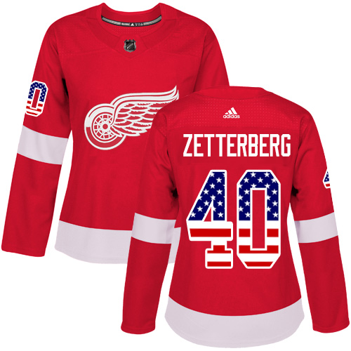 Adidas Red Wings #40 Henrik Zetterberg Red Home Authentic USA Flag Women's Stitched NHL Jersey Adidas Red Wings #40 Henrik Zetterberg Red Home Authentic USA Flag Women's Stitched NHL Jersey