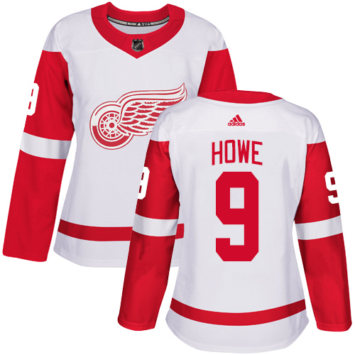Adidas Red Wings #9 Gordie Howe White Road Authentic Women's Stitched NHL Jersey Adidas Red Wings #9 Gordie Howe White Road Authentic Women's Stitched NHL Jersey