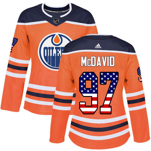 Adidas Oilers #97 Connor McDavid Orange Home Authentic USA Flag Women's Stitched NHL Jersey Adidas Oilers #97 Connor McDavid Orange Home Authentic USA Flag Women's Stitched NHL Jersey