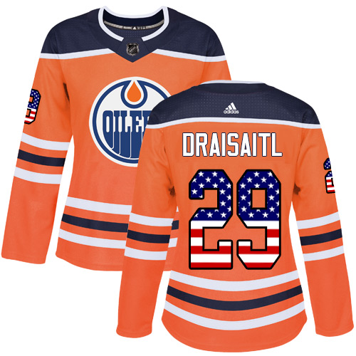 Adidas Oilers #29 Leon Draisaitl Orange Home Authentic USA Flag Women's Stitched NHL Jersey Adidas Oilers #29 Leon Draisaitl Orange Home Authentic USA Flag Women's Stitched NHL Jersey