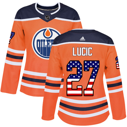 Adidas Oilers #27 Milan Lucic Orange Home Authentic USA Flag Women's Stitched NHL Jersey Adidas Oilers #27 Milan Lucic Orange Home Authentic USA Flag Women's Stitched NHL Jersey