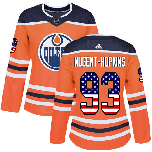 Adidas Oilers #93 Ryan Nugent-Hopkins Orange Home Authentic USA Flag Women's Stitched NHL Jersey Adidas Oilers #93 Ryan Nugent-Hopkins Orange Home Authentic USA Flag Women's Stitched NHL Jersey