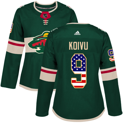 Adidas Wild #9 Mikko Koivu Green Home Authentic USA Flag Women's Stitched NHL Jersey Adidas Wild #9 Mikko Koivu Green Home Authentic USA Flag Women's Stitched NHL Jersey