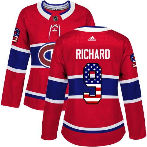 Adidas Canadiens #9 Maurice Richard Red Home Authentic USA Flag Women's Stitched NHL Jersey Adidas Canadiens #9 Maurice Richard Red Home Authentic USA Flag Women's Stitched NHL Jersey