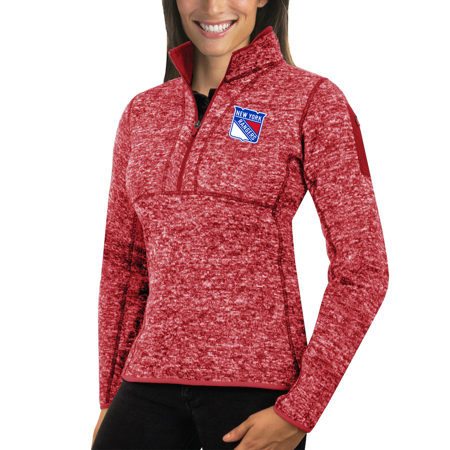 New York Rangers Antigua Women's Fortune 1/2-Zip Pullover Sweater Red New York Rangers Antigua Women's Fortune 1/2-Zip Pullover Sweater Red