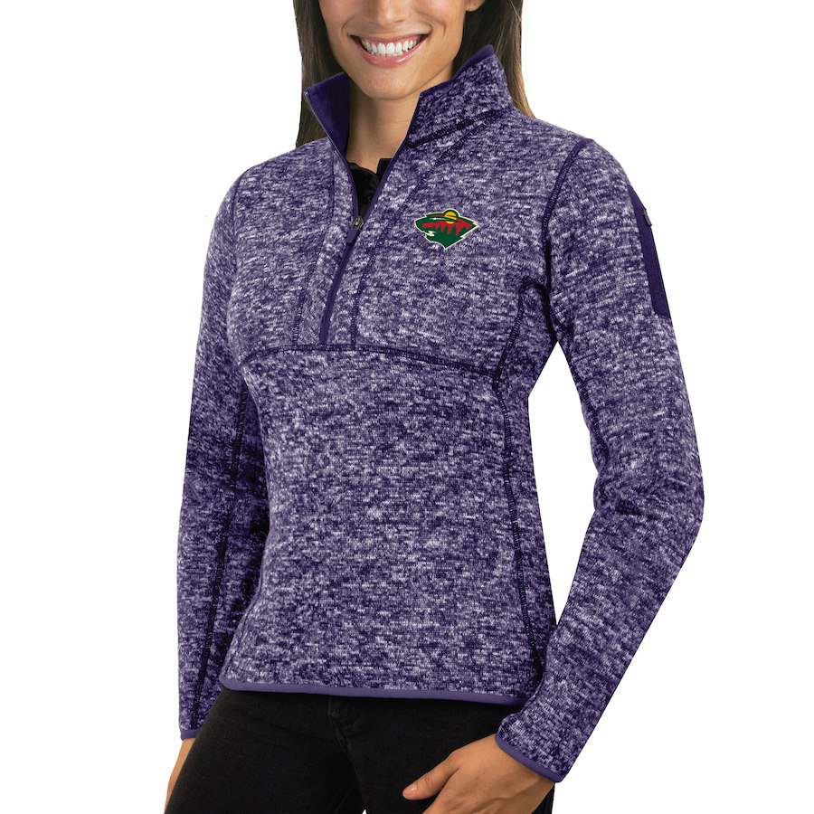 Minnesota Wild Antigua Women's Fortune 1/2-Zip Pullover Sweater Purple Minnesota Wild Antigua Women's Fortune 1/2-Zip Pullover Sweater Purple