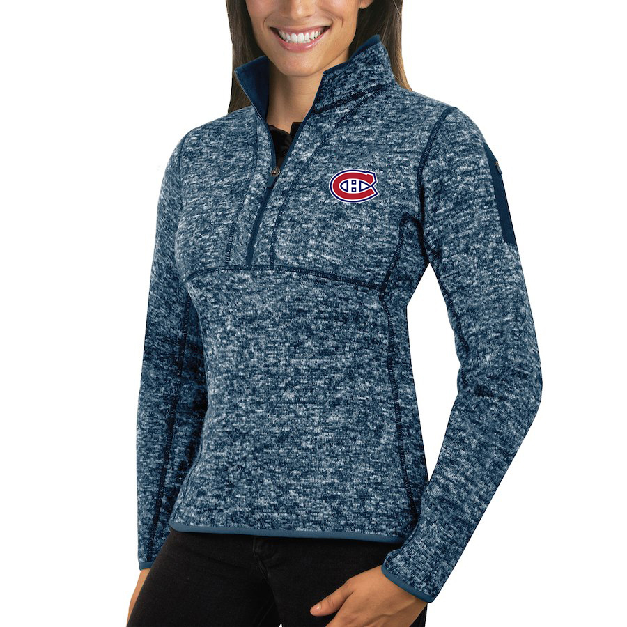 Montreal Canadiens Antigua Women's Fortune 1/2-Zip Pullover Sweater Royal Montreal Canadiens Antigua Women's Fortune 1/2-Zip Pullover Sweater Royal