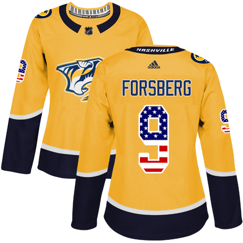 Adidas Predators #9 Filip Forsberg Yellow Home Authentic USA Flag Women's Stitched NHL Jersey Adidas Predators #9 Filip Forsberg Yellow Home Authentic USA Flag Women's Stitched NHL Jersey
