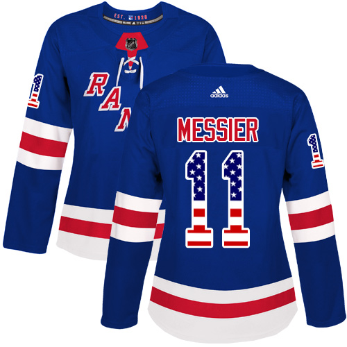 Adidas Rangers #11 Mark Messier Royal Blue Home Authentic USA Flag Women's Stitched NHL Jersey Adidas Rangers #11 Mark Messier Royal Blue Home Authentic USA Flag Women's Stitched NHL Jersey