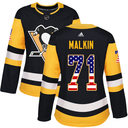 Adidas Penguins #71 Evgeni Malkin Black Home Authentic USA Flag Women's Stitched NHL Jersey Adidas Penguins #71 Evgeni Malkin Black Home Authentic USA Flag Women's Stitched NHL Jersey