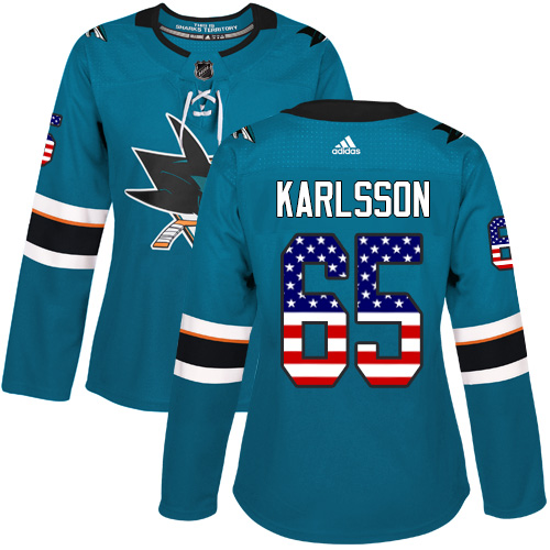 Adidas Sharks #65 Erik Karlsson Teal Home Authentic USA Flag Women's Stitched NHL Jersey Adidas Sharks #65 Erik Karlsson Teal Home Authentic USA Flag Women's Stitched NHL Jersey