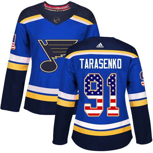 Adidas Blues #91 Vladimir Tarasenko Blue Home Authentic USA Flag Women's Stitched NHL Jersey Adidas Blues #91 Vladimir Tarasenko Blue Home Authentic USA Flag Women's Stitched NHL Jersey