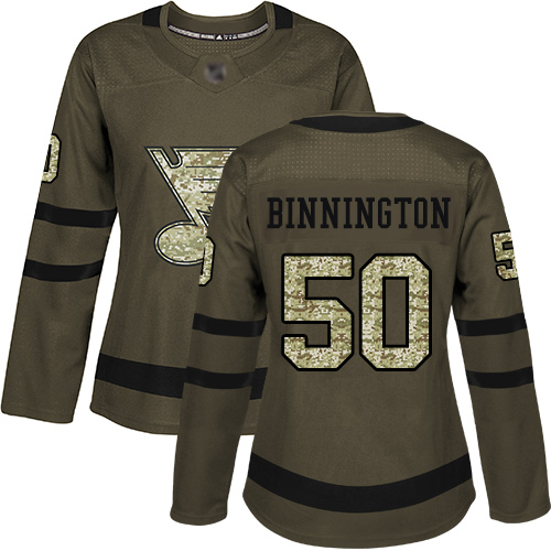 Adidas Blues #50 Jordan Binnington Green Salute to Service Women's Stitched NHL Jersey Adidas Blues #50 Jordan Binnington Green Salute to Service Women's Stitched NHL Jersey