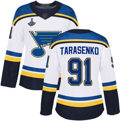 Adidas Blues #91 Vladimir Tarasenko White Road Authentic Stanley Cup Champions Women's Stitched NHL Jersey Adidas Blues #91 Vladimir Tarasenko White Road Authentic Stanley Cup Champions Women's Stitched NHL Jersey