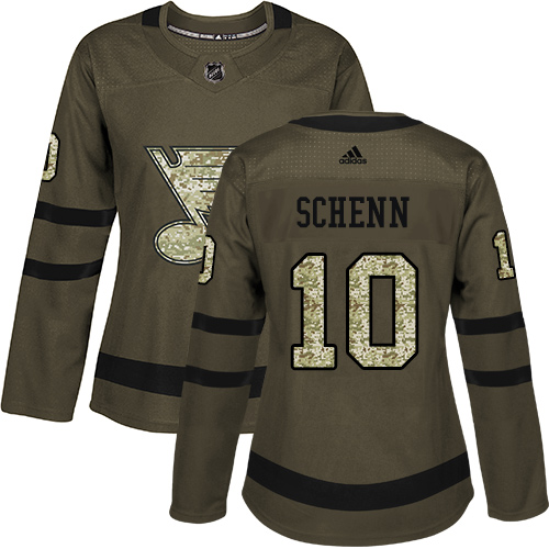 Adidas Blues #10 Brayden Schenn Green Salute to Service Women's Stitched NHL Jersey Adidas Blues #10 Brayden Schenn Green Salute to Service Women's Stitched NHL Jersey