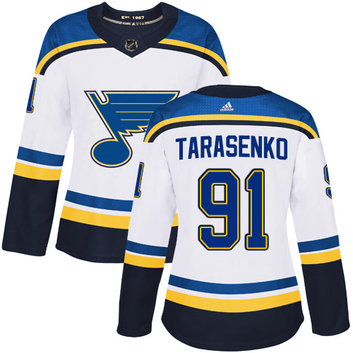 Adidas Blues #91 Vladimir Tarasenko White Road Authentic Women's Stitched NHL Jersey Adidas Blues #91 Vladimir Tarasenko White Road Authentic Women's Stitched NHL Jersey
