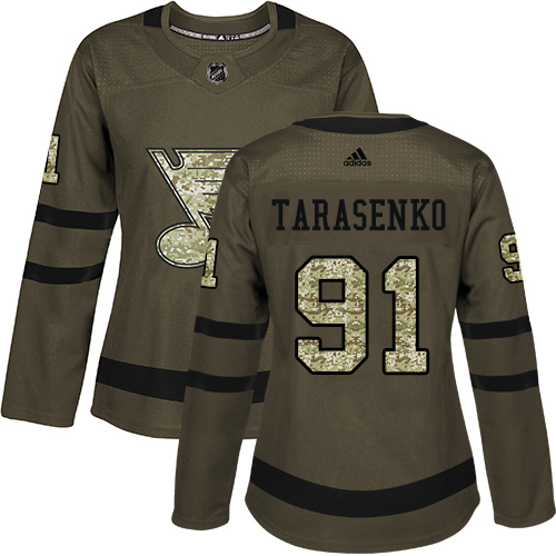 Adidas Blues #91 Vladimir Tarasenko Green Salute to Service Women's Stitched NHL Jersey Adidas Blues #91 Vladimir Tarasenko Green Salute to Service Women's Stitched NHL Jersey
