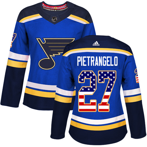 Adidas Blues #27 Alex Pietrangelo Blue Home Authentic USA Flag Women's Stitched NHL Jersey Adidas Blues #27 Alex Pietrangelo Blue Home Authentic USA Flag Women's Stitched NHL Jersey