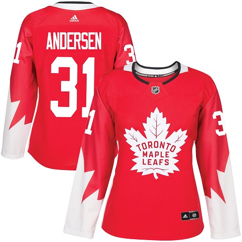 Adidas Maple Leafs #31 Frederik Andersen Red Team Canada Authentic Women's Stitched NHL Jersey Adidas Maple Leafs #31 Frederik Andersen Red Team Canada Authentic Women's Stitched NHL Jersey