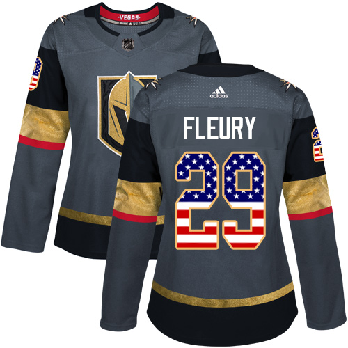 Adidas Golden Knights #29 Marc-Andre Fleury Grey Home Authentic USA Flag Women's Stitched NHL Jersey Adidas Golden Knights #29 Marc-Andre Fleury Grey Home Authentic USA Flag Women's Stitched NHL Jersey