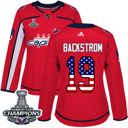 Adidas Capitals #19 Nicklas Backstrom Red Home Authentic USA Flag Stanley Cup Final Champions Women's Stitched NHL Jersey Adidas Capitals #19 Nicklas Backstrom Red Home Authentic USA Flag Stanley Cup Final Champions Women's Stitched NHL Jersey