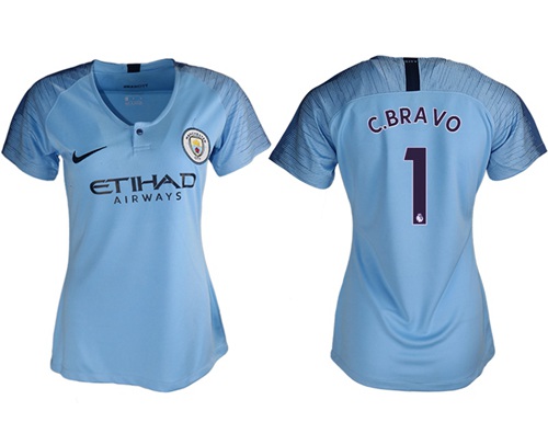 Women's Manchester City #1 C.Bravo Home Soccer Club Jersey Women's Manchester City #1 C.Bravo Home Soccer Club Jersey