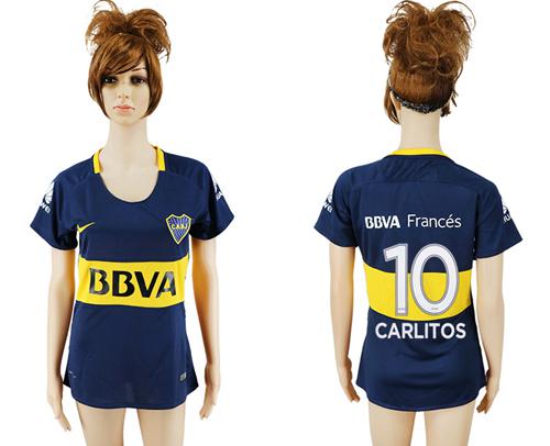 Women's Boca Juniors #10 Carlitos Home Soccer Club Jersey Women's Boca Juniors #10 Carlitos Home Soccer Club Jersey