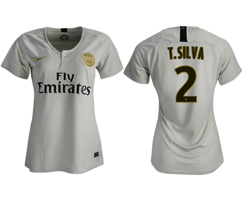 Women's Paris Saint-Germain #2 T.Silva Away Soccer Club Jersey