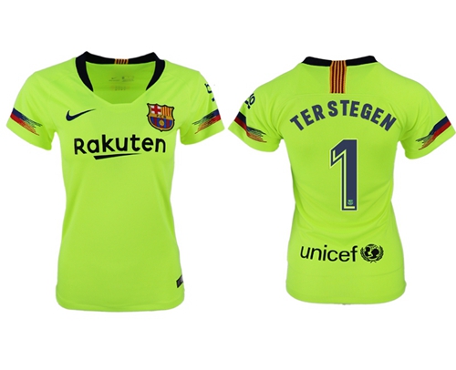 Women's Barcelona #1 Ter Stegen Away Soccer Club Jersey Women's Barcelona #1 Ter Stegen Away Soccer Club Jersey