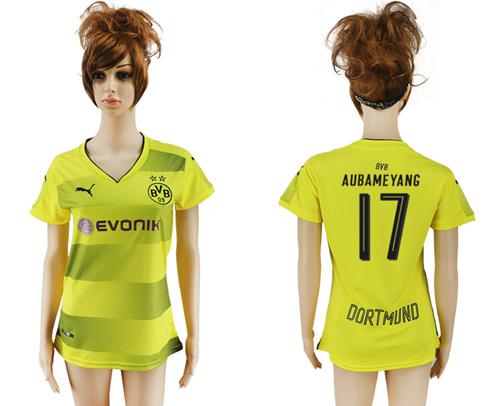 Women's Dortmund #17 Aubameyang Home Soccer Club Jersey Women's Dortmund #17 Aubameyang Home Soccer Club Jersey