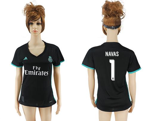 Women's Real Madrid #1 Navas Away Soccer Club Jersey Women's Real Madrid #1 Navas Away Soccer Club Jersey