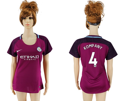 Women's Manchester City #4 Kompany Away Soccer Club Jersey Women's Manchester City #4 Kompany Away Soccer Club Jersey