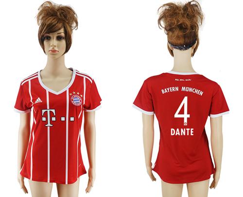 Women's Bayern Munchen #4 Dante Home Soccer Club Jersey Women's Bayern Munchen #4 Dante Home Soccer Club Jersey