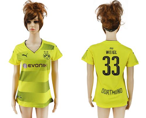 Women's Dortmund #33 Weigl Home Soccer Club Jersey Women's Dortmund #33 Weigl Home Soccer Club Jersey