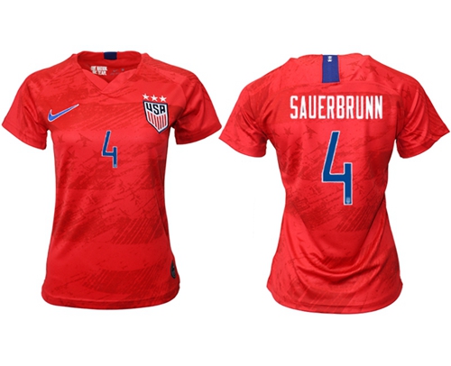 Women's USA #4 Sauerbrunn Away Soccer Country Jersey Women's USA #4 Sauerbrunn Away Soccer Country Jersey