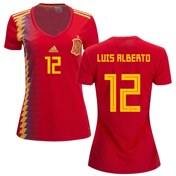 Women's Spain #12 Luis Alberto Red Home Soccer Country Jersey Women's Spain #12 Luis Alberto Red Home Soccer Country Jersey