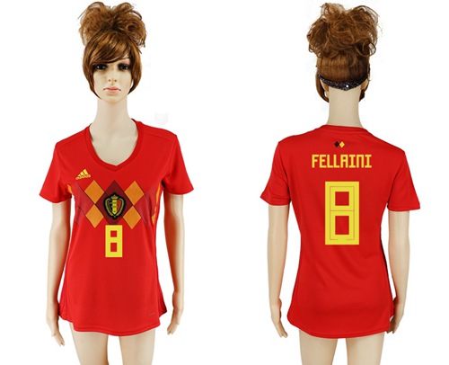 Women's Belgium #8 Fellaini Red Home Soccer Country Jersey Women's Belgium #8 Fellaini Red Home Soccer Country Jersey