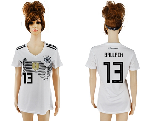 Women's Germany #13 Ballack White Home Soccer Country Jersey Women's Germany #13 Ballack White Home Soccer Country Jersey