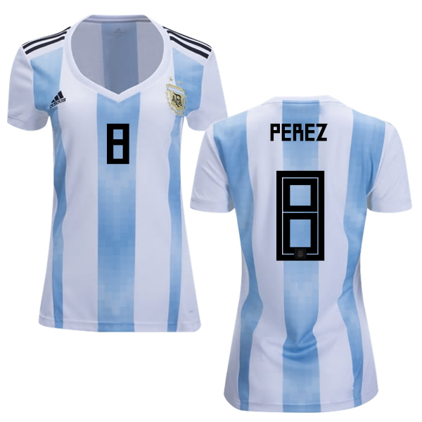 Women's Argentina #8 Perez Home Soccer Country Jersey Women's Argentina #8 Perez Home Soccer Country Jersey
