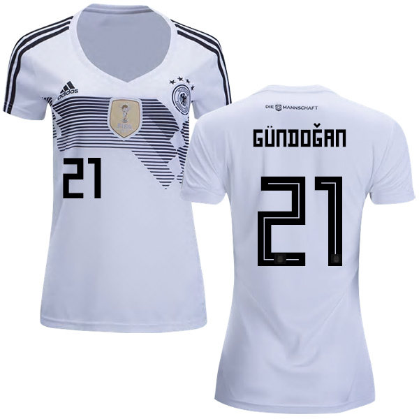 Women's Germany #21 Gundogan White Home Soccer Country Jersey Women's Germany #21 Gundogan White Home Soccer Country Jersey
