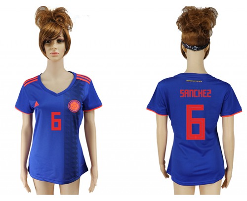Women's Colombia #6 Sanchez Away Soccer Country Jersey Women's Colombia #6 Sanchez Away Soccer Country Jersey