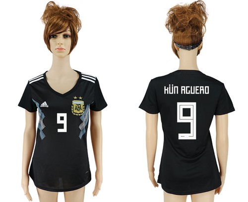 Women's Argentina #9 Kun Aguero Away Soccer Country Jersey Women's Argentina #9 Kun Aguero Away Soccer Country Jersey
